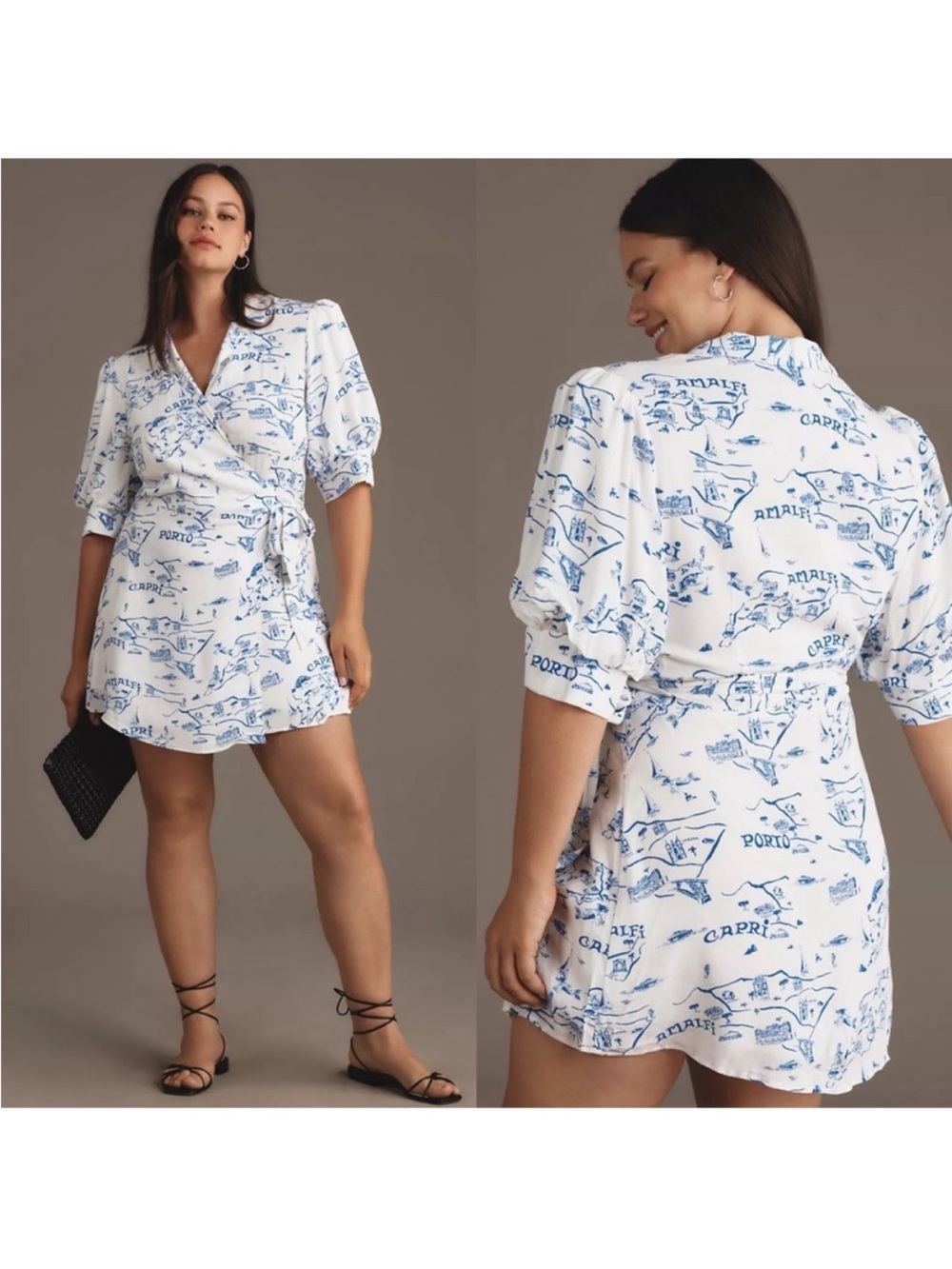 Anthropologie Maeve White and Blue Collared Wrap Mini Dress
